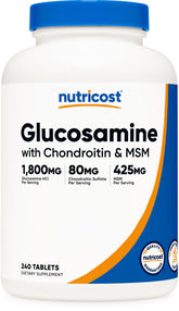 Front view of Nutricost Glucosamine 1800mg with Chondroitin & MSM bottle
